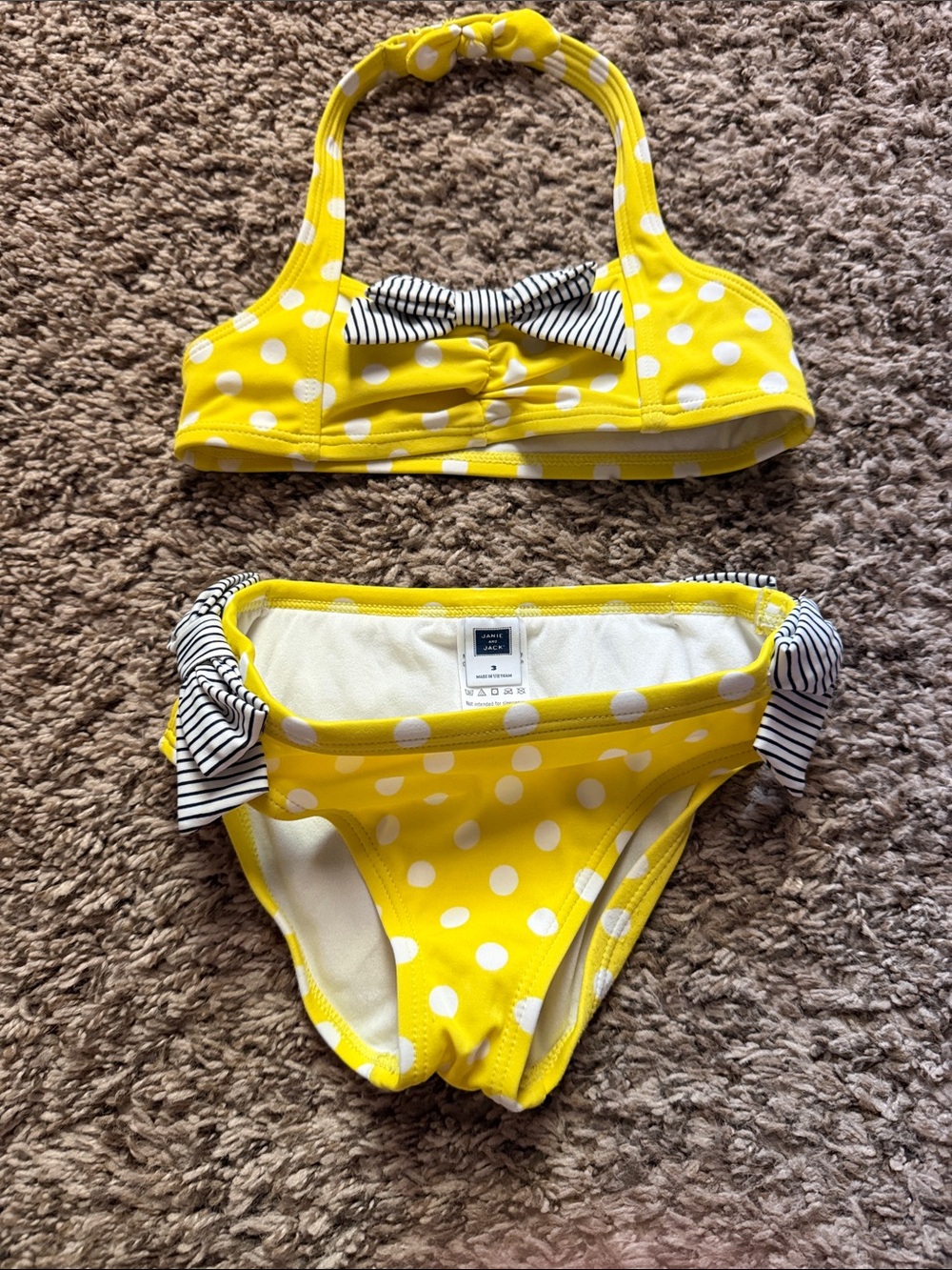 Janie and Jack Yellow Polka Dot Two-Piece Swim Set with Striped Bows